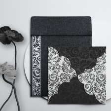 Black Shimmery Floral Themed - Screen Printed Wedding Card