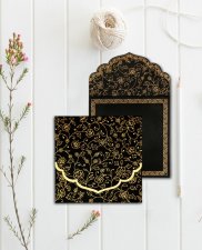 Black Wooly Floral Themed Wedding Invitation