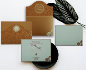 Copper Shimmery Floral Themed - Screen Printed Wedding Invitation