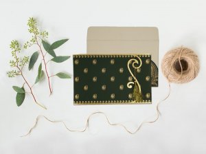 Dark Green Matte Paisley Themed Wedding Invitation