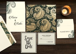 Sea Green Matte Paisley Themed - Screen Printed Wedding Card