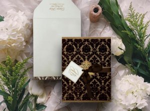 Brown Shimmery Paisley Themed - Screen Printed Wedding Invitation