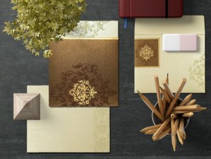 Brown Ivory Shimmery Damask Themed - Screen Printed Wedding Card