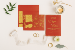Red Shimmery Embossed Wedding Invitation