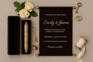 Black Velvet Scroll Wedding Invitations