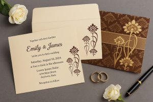Brown Shimmery Screen Printed Wedding Card