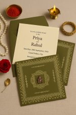 Deep Sage Wooly Glitter Wedding Card