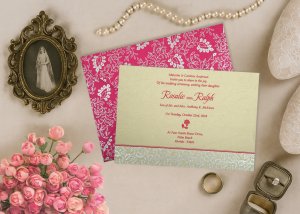 Hot Pink Matte Paisley Themed - Screen Printed Wedding Invitation
