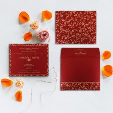 Wine Red Shimmery Screen-Printed Wedding Invitation