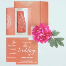 Burnt Orange Shimmery Foil Stamped Wedding Invitation