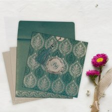 Teal Blue Shimmery Unique Themed - Foil Stamped Wedding Card