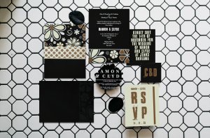 Black Matte Floral Themed Wedding Invitation